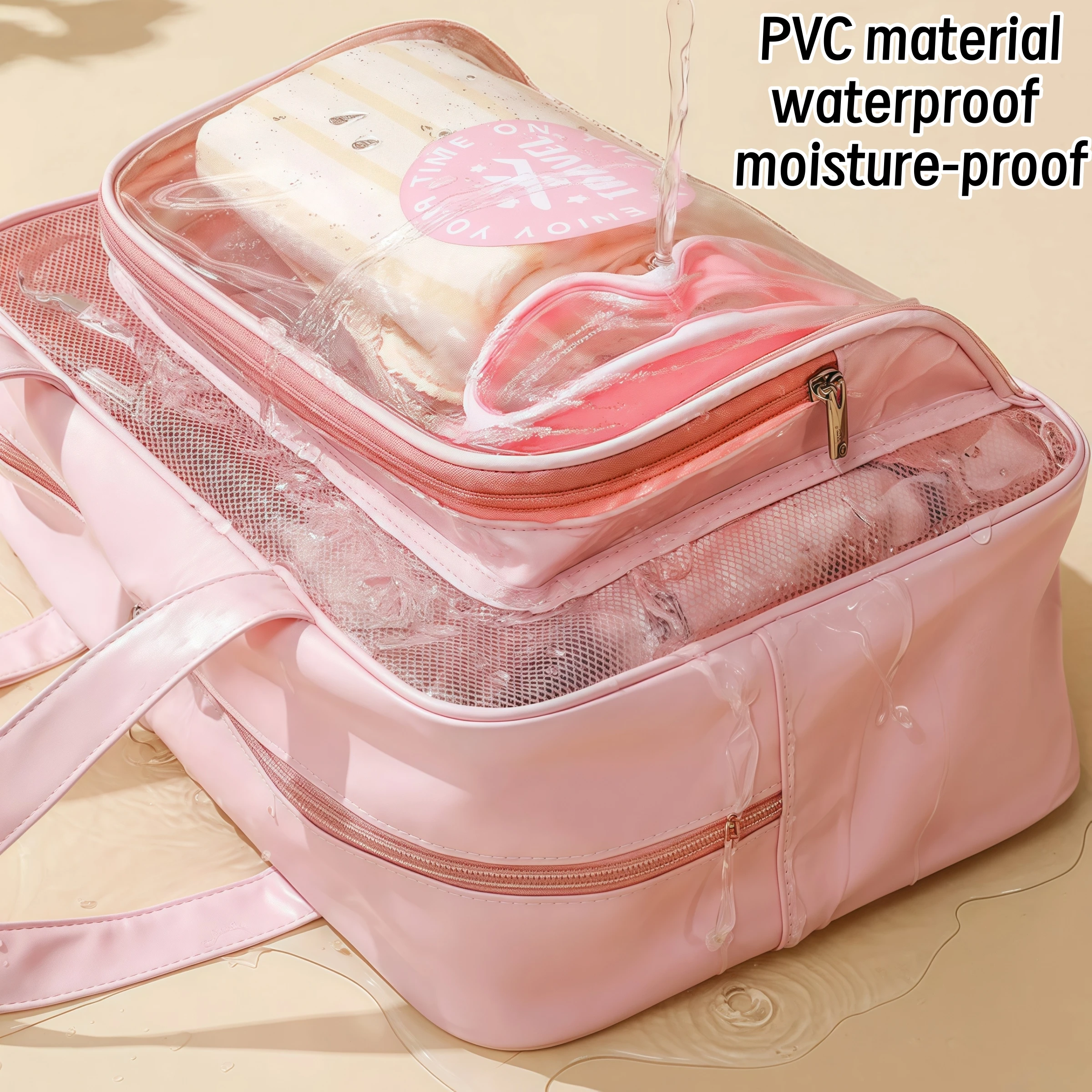 Waterproof Cosmetic Bag Portable Portable Cosmetic Storage Bag Large Capacity Pu Transparent Wash Bag Travel Storage Bag