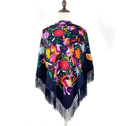 135*135cm Russian Spain Square Scarf Women Flowers and Birds Bandana Fringed Shawl Babushka Handkerchief Female Head Wraps