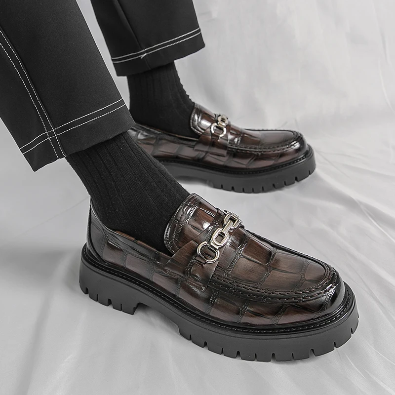 

Высококачественные мужские туфли дерби из крокодиловой кожи, удобные туфли дерби на толстой подошве, весенние мужские деловые повседневные кожаные туфли на шнуровке в стиле ретро