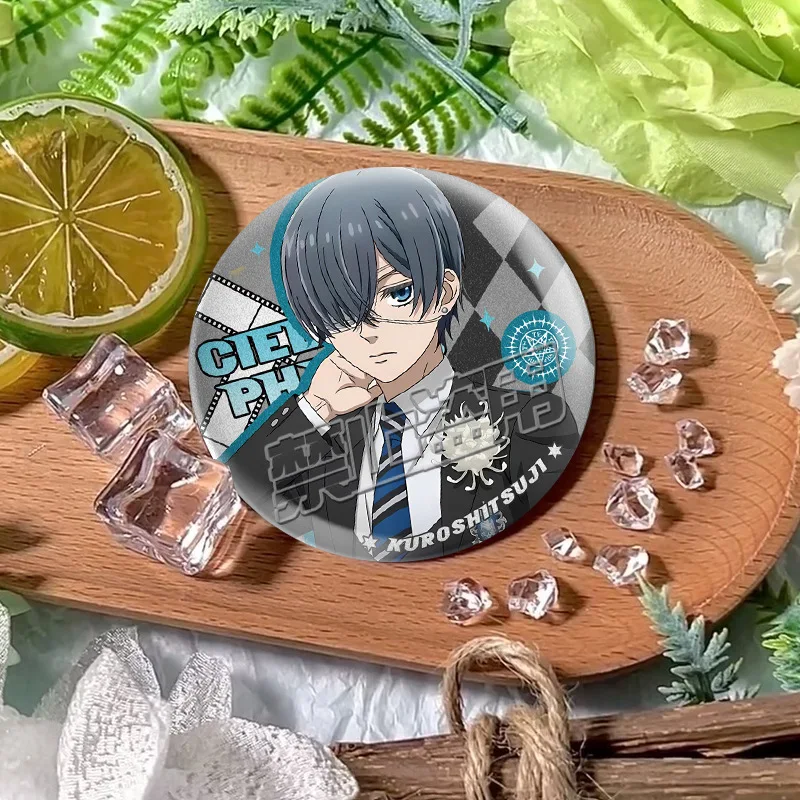 Anime Black Butler Figure Ciel Phantomhive Sebastian·Michaelis Cosplay Metal Badge Kawaii Bag Pins Fans Christmas Gifts Brooch