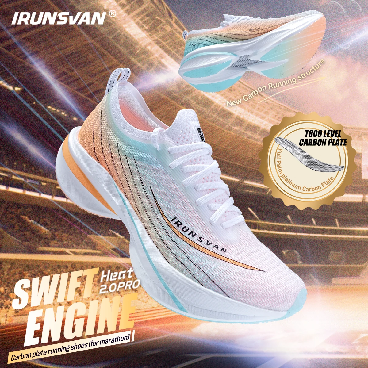 IRUNSVAN Heat 2.0 PRO トゥルーカーボン ランニングシューズ メンズ スポーツシューズ 通気性と衝撃吸収性