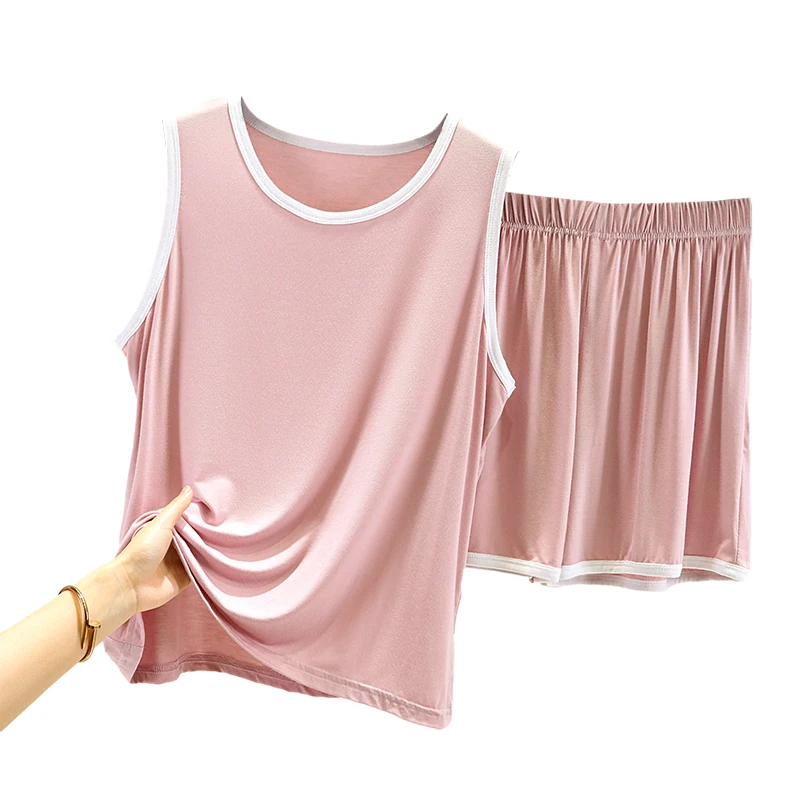 Conjunto de orts e Regata Modal F de Verão, Casual, Solto, Tamanho Plus, Confortável e Respirável em Mistura de Aodão