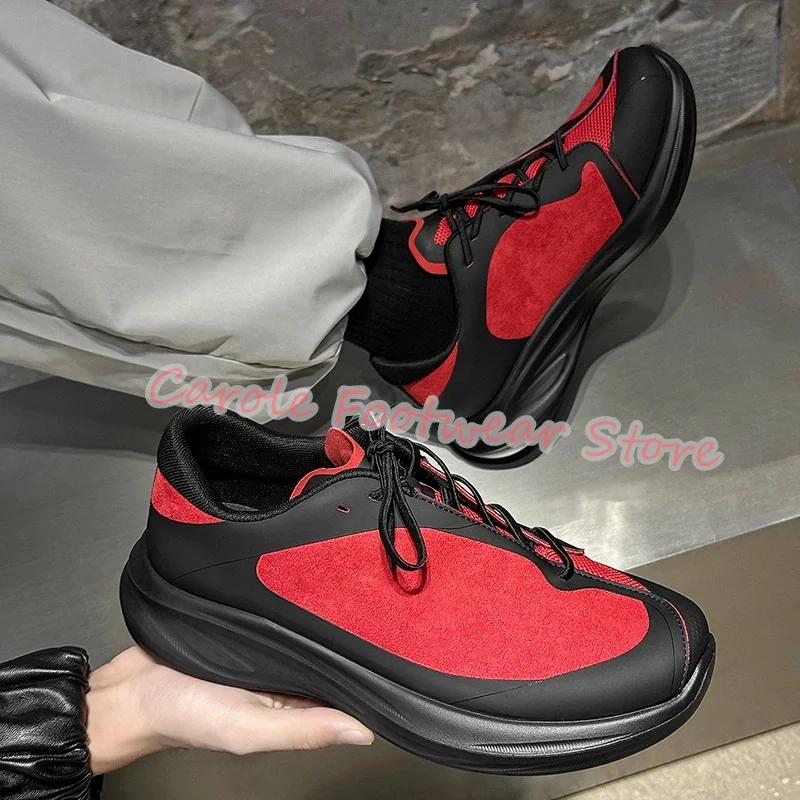 Fashion Irregular Design Lace-Up Male Sneakers Mixed Color Breathable Mesh Outside Walking Shoes Men's Leisure Sport Shoes