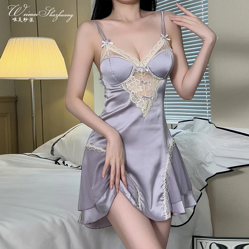 Nightdress Pure Desire Temptation Style Homewear Sweet Mesh Butterfly Embellished Nightdress Strap