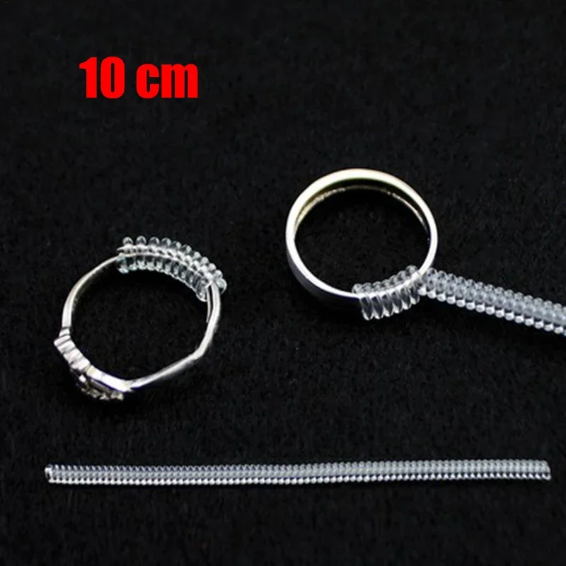 10 cm, 4 Größen, Spiralspanner, Ringgröße, transparentes Silikon, verstellbar für lose Ringe, Schmuck, Schutzring, Größenanpassung