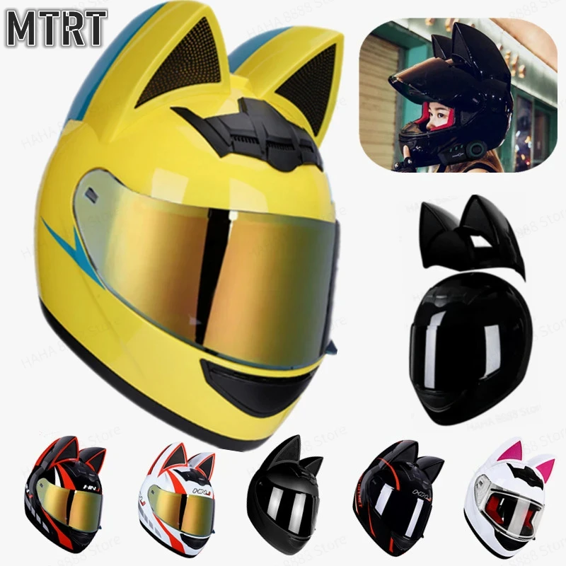 

DOT Approved Motorcycle Helmet Cat Ears Detachable Motorcycle Accessories For Women Men Full Face Breathable Capacete de moto