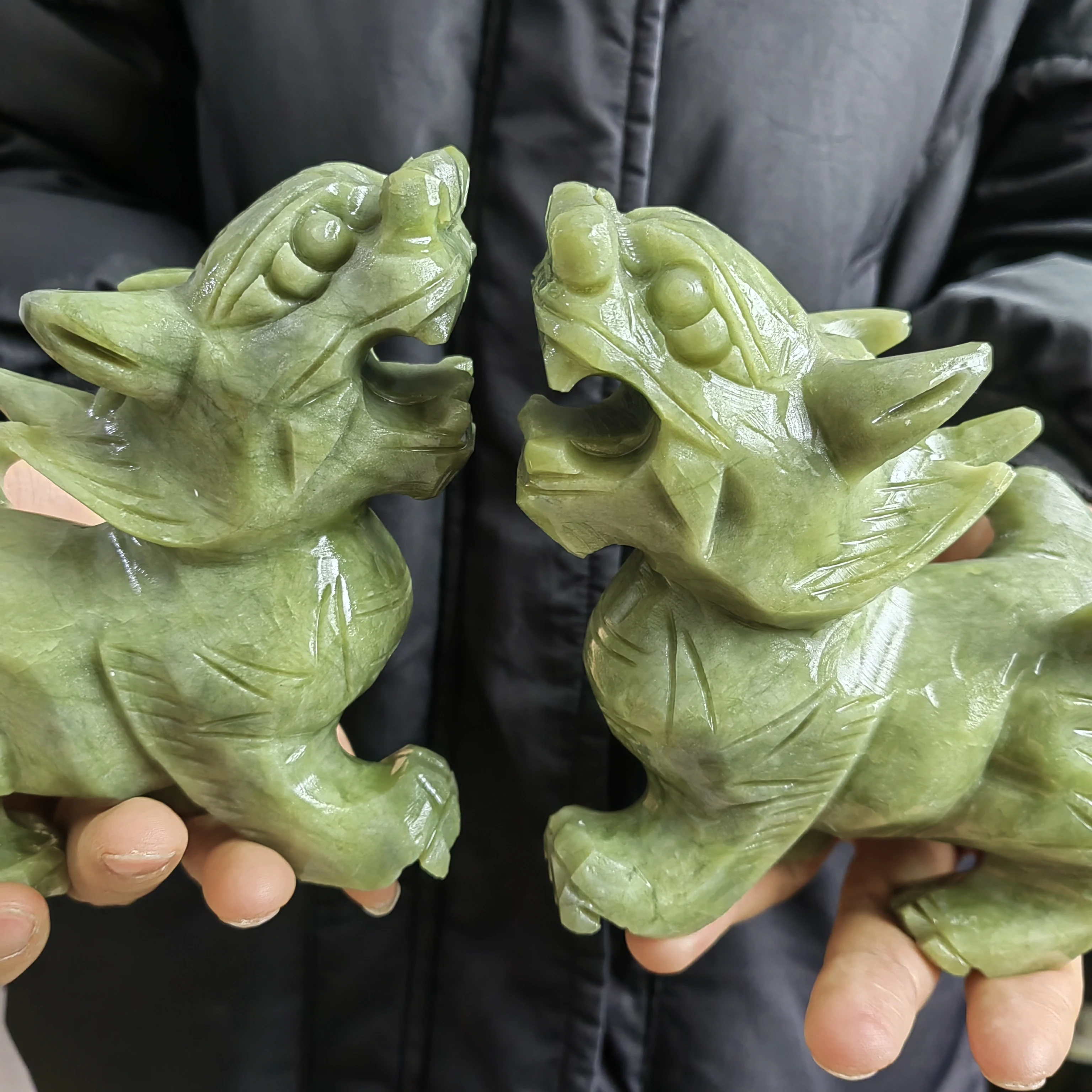 1 قطعة تمثال اليشم إليجال الأخضر الطبيعي للثروة حسن الحظ تمثال الوحش ، تحارب قبالة الشر الطاقة الحرس باب الأسد #4