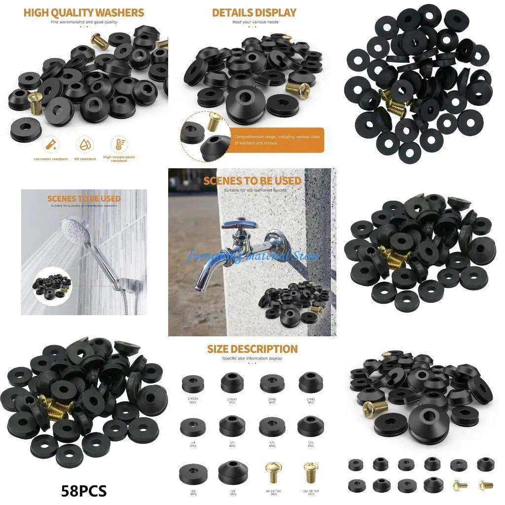 

Y5GD Leak Fixing Rubber Washers 58Pcs Set for Faucets and Hose Bibs with Hardware