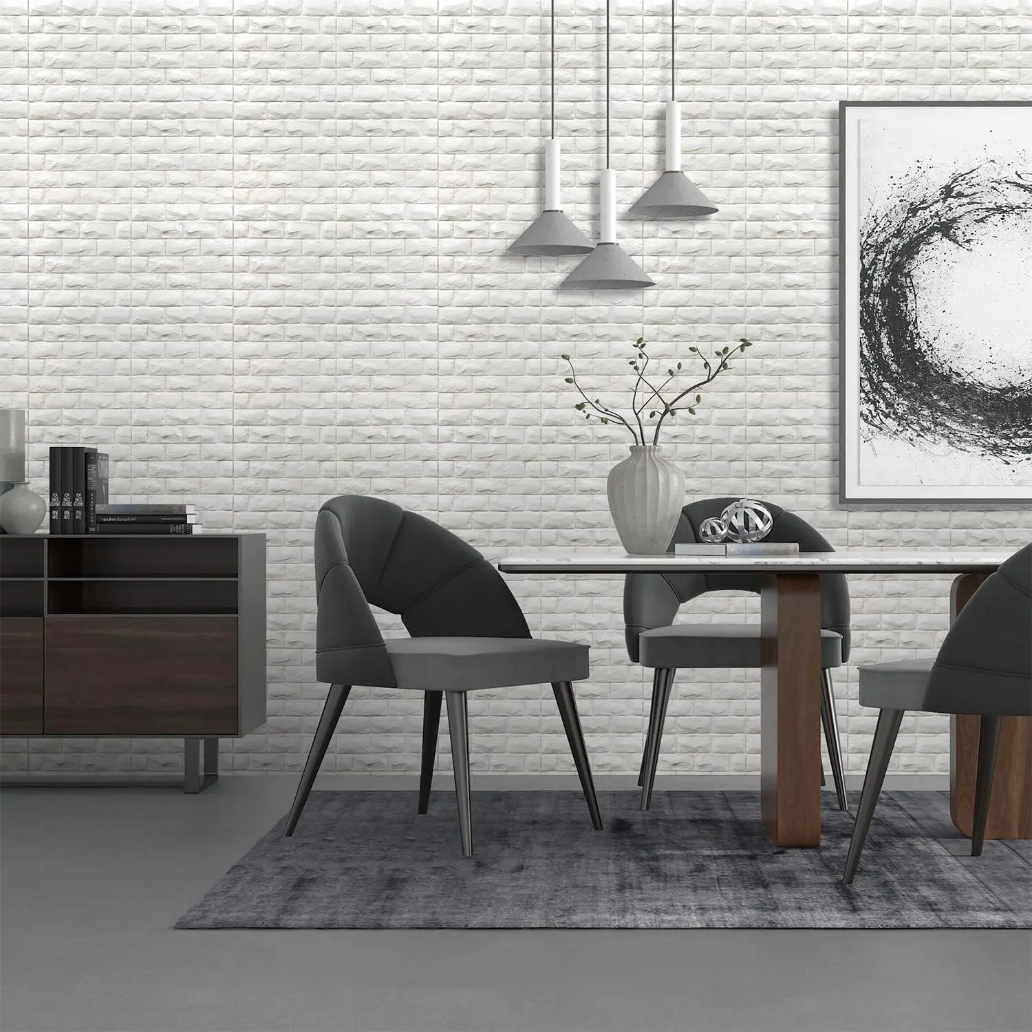 3D Wall Panels Peel and Stick 30PCS White Foam Brick Wallpaper for Bedroom Faux Stone Wall Panel Self-Adhesive Wallpaper (30PCS- - view 2