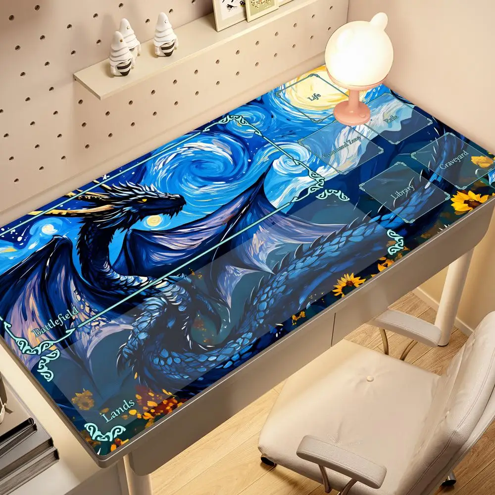 

HYBXAXC Van Gogh-style giant dragon design MTG Playmat Magic Card Battle Mat Stitched Edge Commander playmat tapete magic mtg