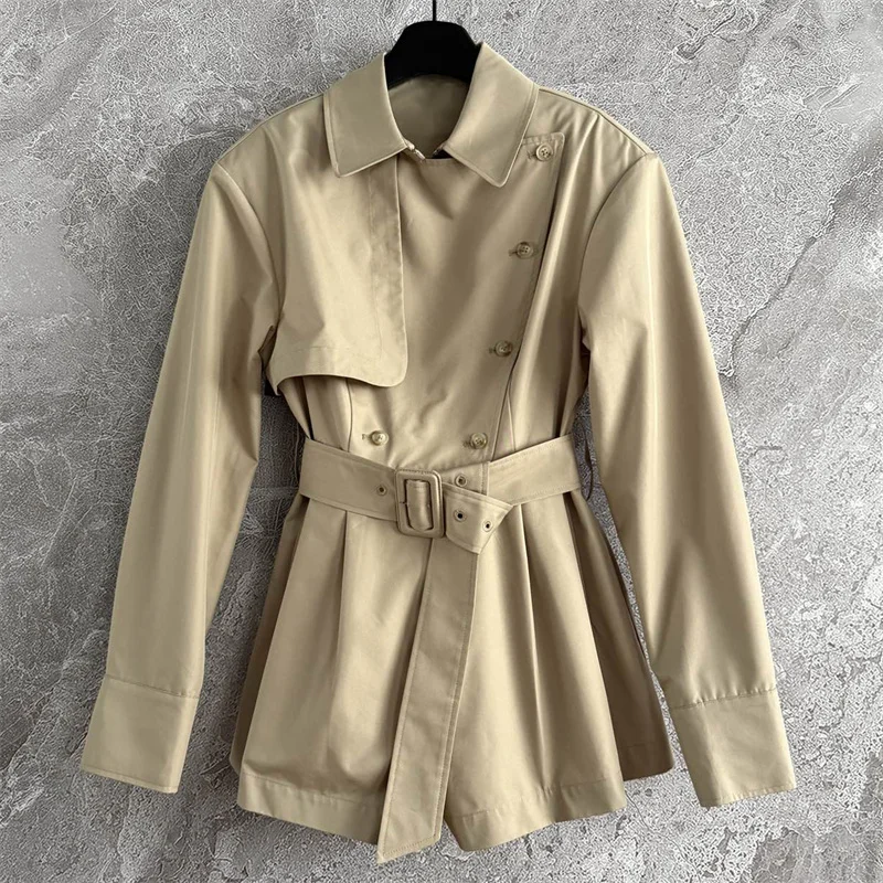 

Bodysuit women New autumn 2025 double breasted belt slim fit jumpsuit shorts Cotton blend Women's windbreaker y2k Women's coat