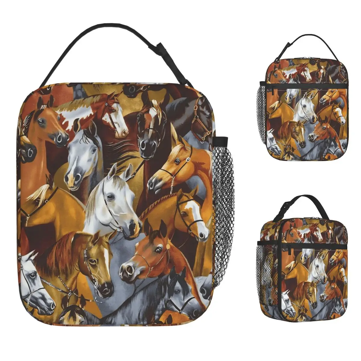 

Сумка для обеда с цифровым принтом и забавным рисунком лошади, забавная коробка для завтрака, портативная термосумка-тоут для женщин, водонепроницаемая сумка-холодильник с принтом