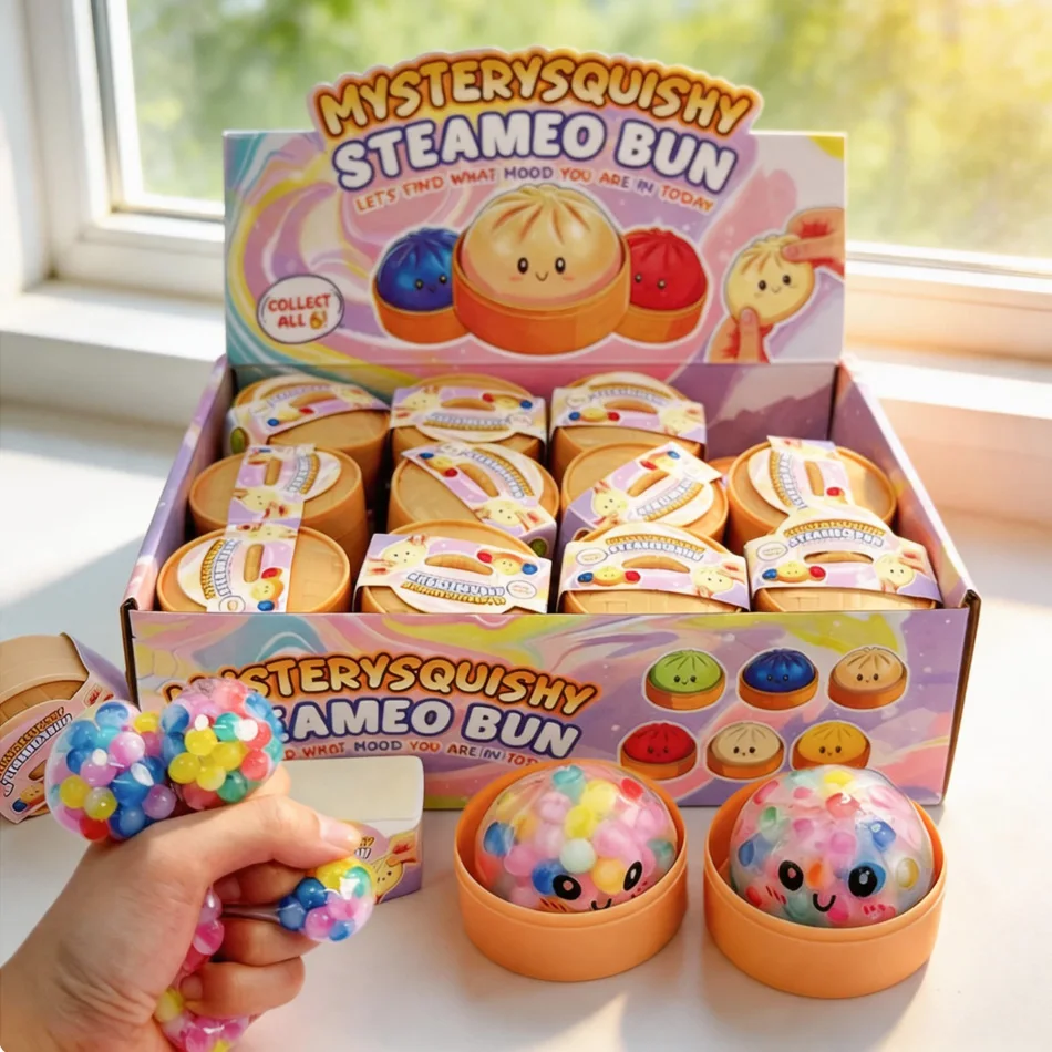 New Colorful Glitter Bead Filled Dumpling Squishy, Blind Box with Gift Box & Hidden Style, Stress Relief Sensory Squeeze Toy