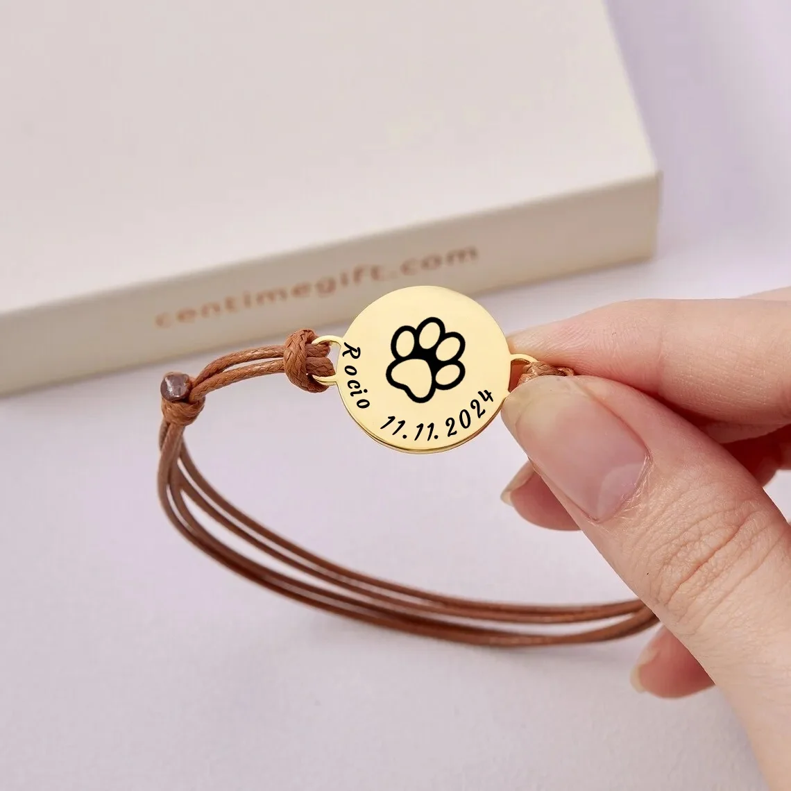 

Customizable Adjustable Rope Bracelet with Pet Dog Claw Stainless Steel Photo Personalized Souvenir Gift for Family