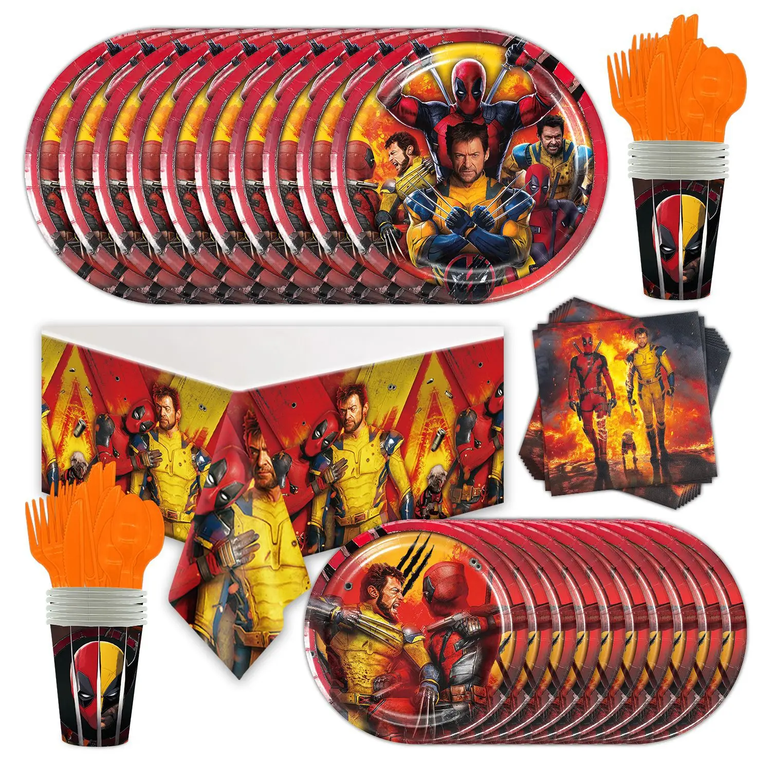 Disney Marvel Deadpool Wolverine Birthday Party Tableware Paper Cup Tablecloth Set Movie Peripherals Decorative Accessories Gift