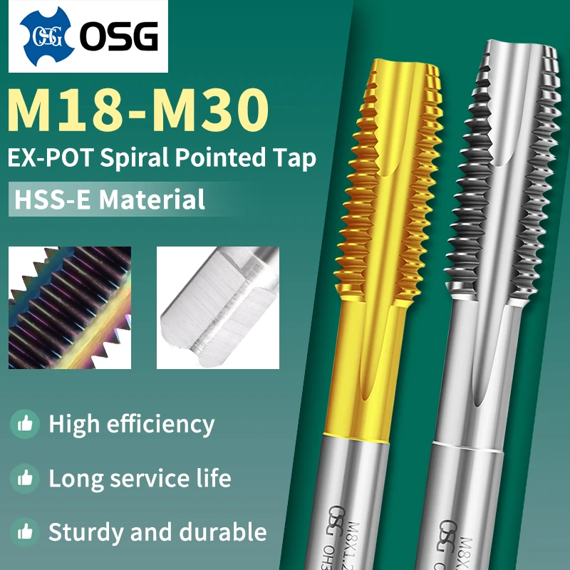 Фото Метрические конические машинные резьбонарезные метчики DUOMartap Japan OSG M18-M30, черные, из нержавеющей стали/стали с кобальтом