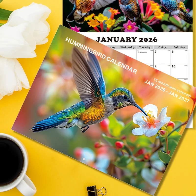 1Ben 【2026Hummingbird Wall Calendar】تقويم طبيعة InsWind، غطاء تصوير عالي الدقة للطائر الطنانة