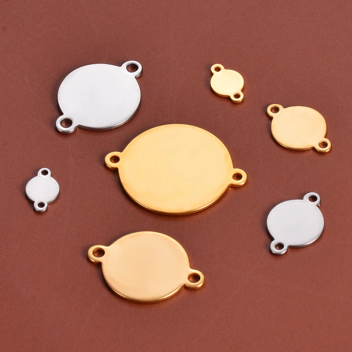 20Pcs Steel Gold Color Stainless Steel Round Blank Stamping Tags with Two Loops For Necklace Bracelet DIY Jewelry Making
