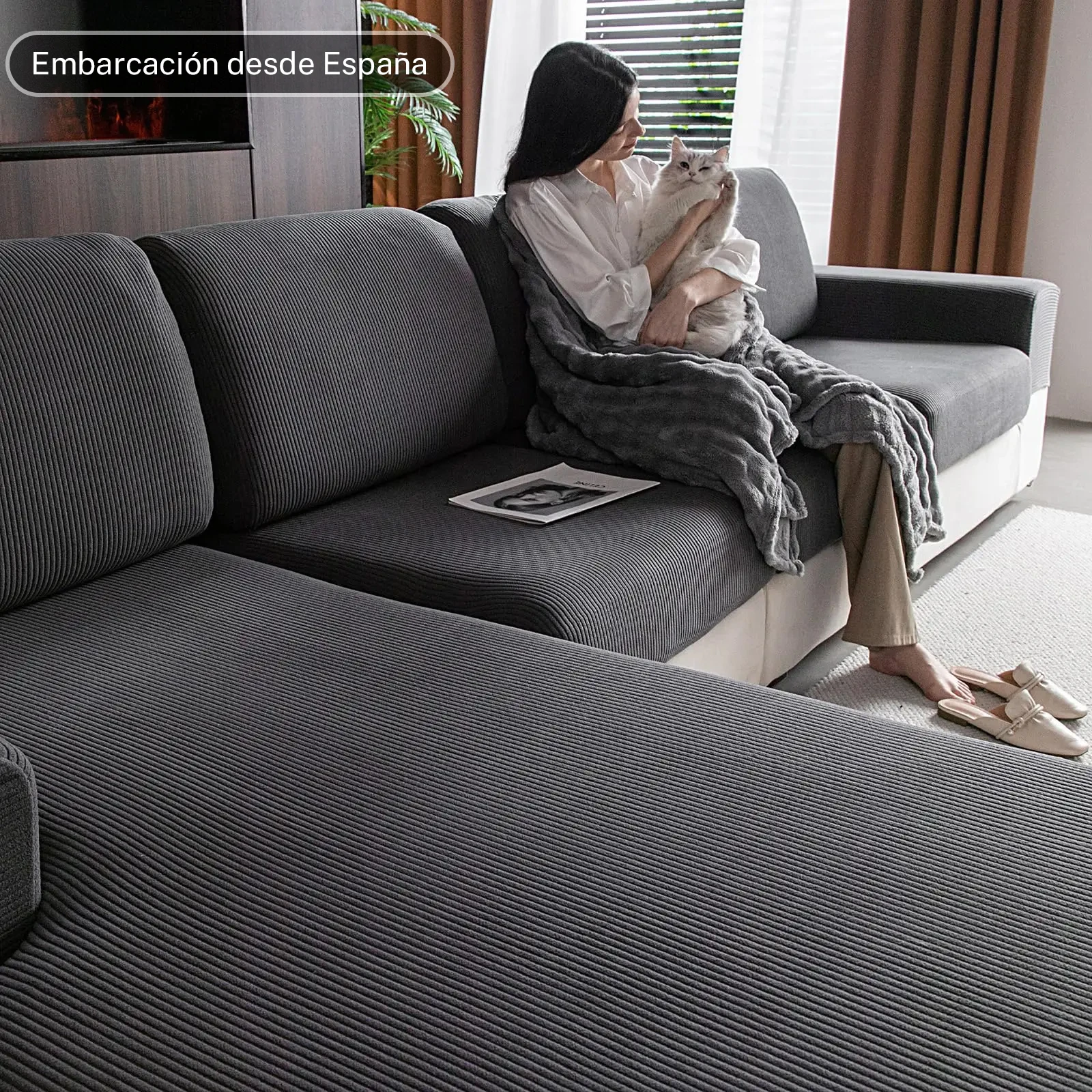 1 funda de sofá elástica, funda de sofás ajustable de lujo, funda de sofá para sala de estar, fundas de asiento de sofá 1, 2, 3 y 4 asientos en forma de L, conjunto completo