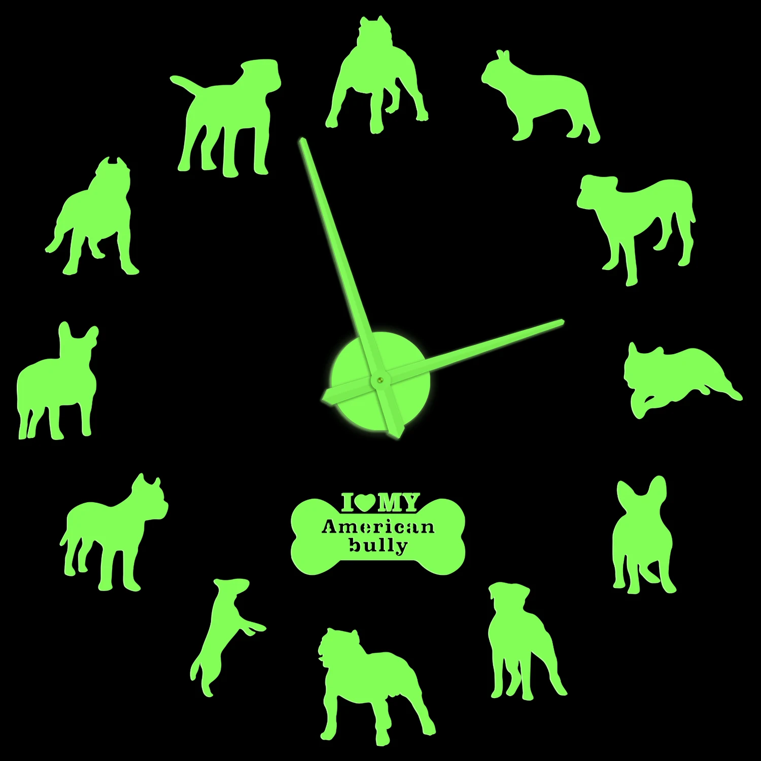 

American Bully Giant DIY Stickers Wall Clock Dog Breed Bully Pit Frameless Modern Design Illuminated Silent Watch Glow In Dark