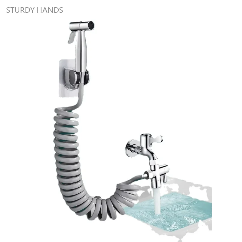 1 set of stainless steel one in two out extended wall mounted balcony dedicated mop pool faucet with spray gun