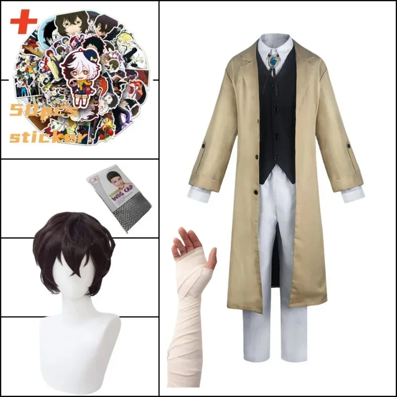 Anime Bungo Stray Dogs Dazai Osamu Cosplay Costume Long Jacket Coat Suits Outfit Uniform Halloween Christmas Party Clothes MN1