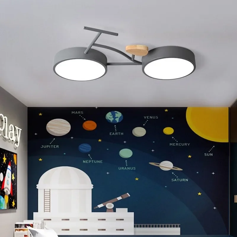 Nordic LED Kids Bedroom Ceiling Lamp 3 Color Temperature Bike Ceiling Mount Lamp For Children Baby Room Green White Gray