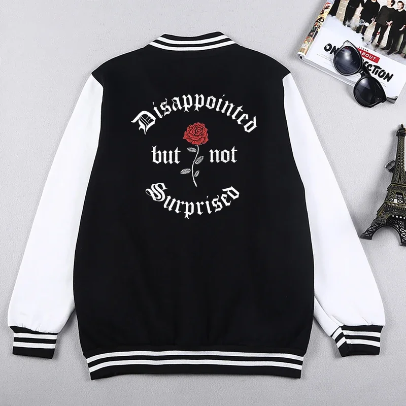 Disappointed But Not Surprised Rose Flower Printed Men Baseball Long Sleeves Hip Hop Fashion Clothing Autumn Crewneck Man Jacket