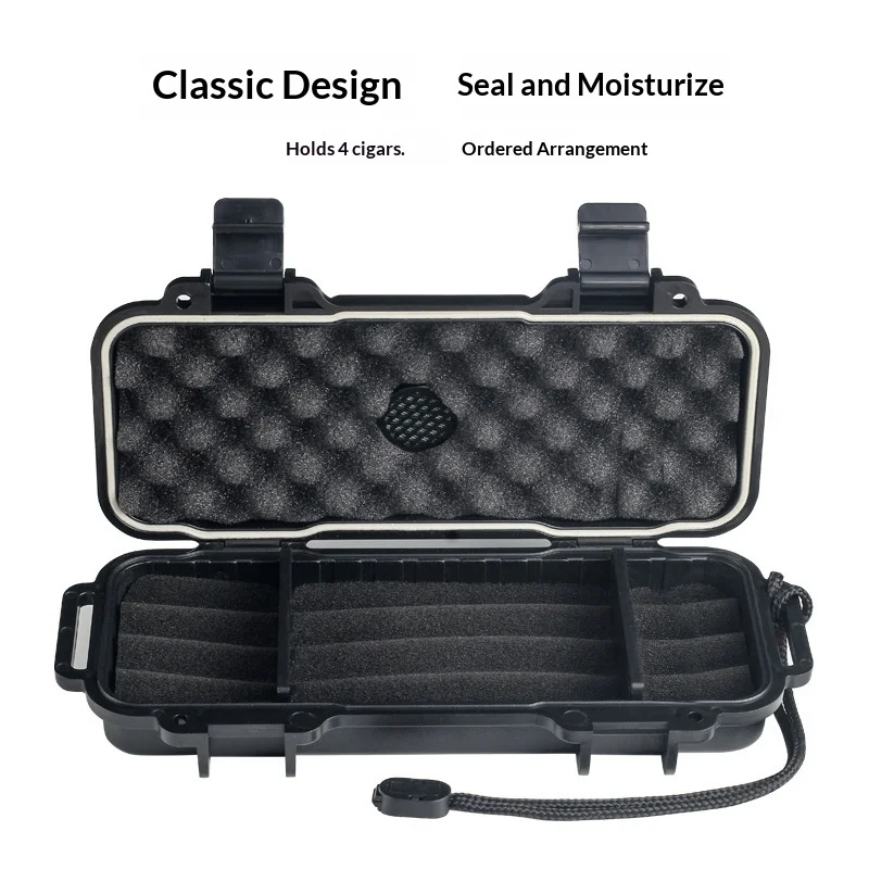 Portable Cigar Humidor With Humidifier Waterproof ABS Travel Case Box for 4 Cigar Smoking Accessories Gift for Men view 3