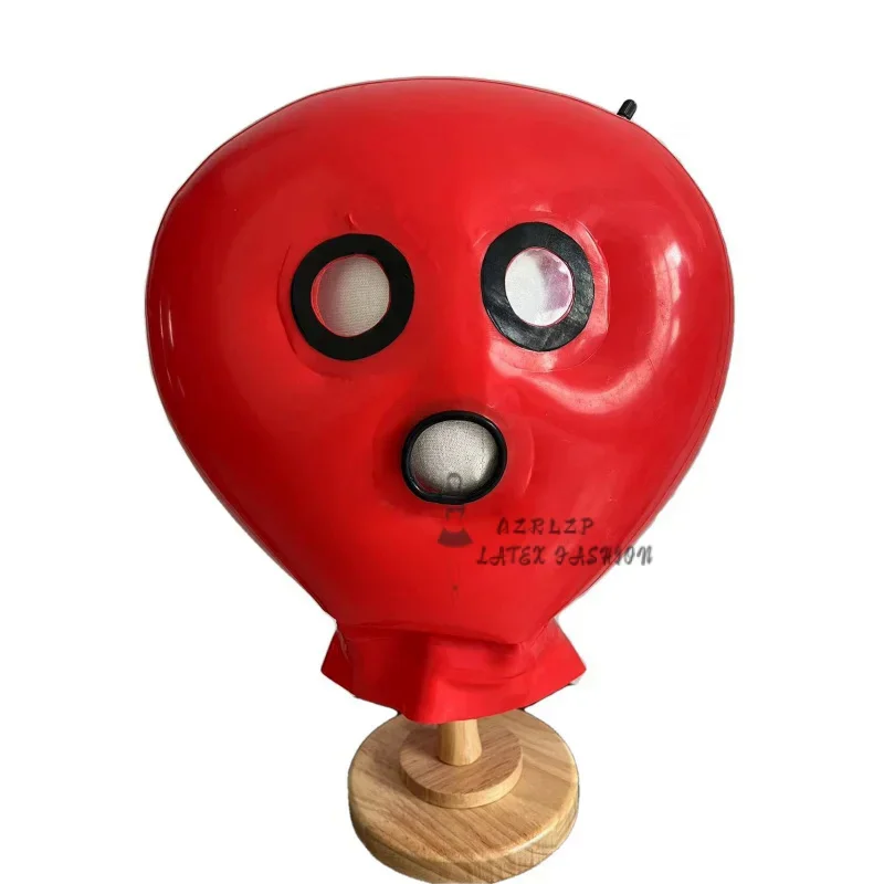 Red Latex Rubber Inflatable Double Layer Ball Mask Hood Winks Open Mouth