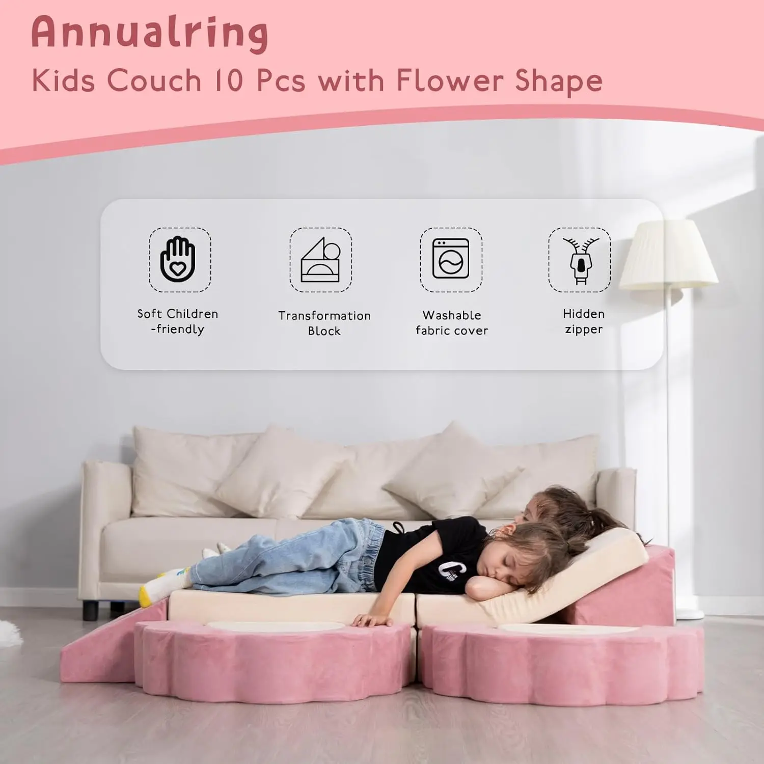 10 peças, sofá de brincar modular para crianças, conjunto de sofá dobrável com formato de flor para meninos criativos e meninas, sofá conversível para adolescentes imagin