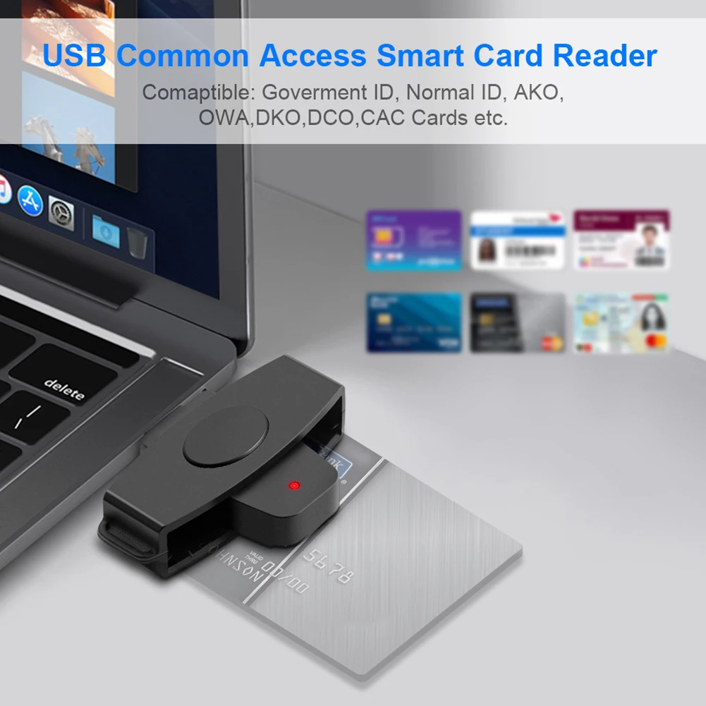 USB Type-C CAC Smart Card Reader Bank Tax Declaration SIM Card/IC Card/ID Card Reader Adapter for Windows Mac/Android OS