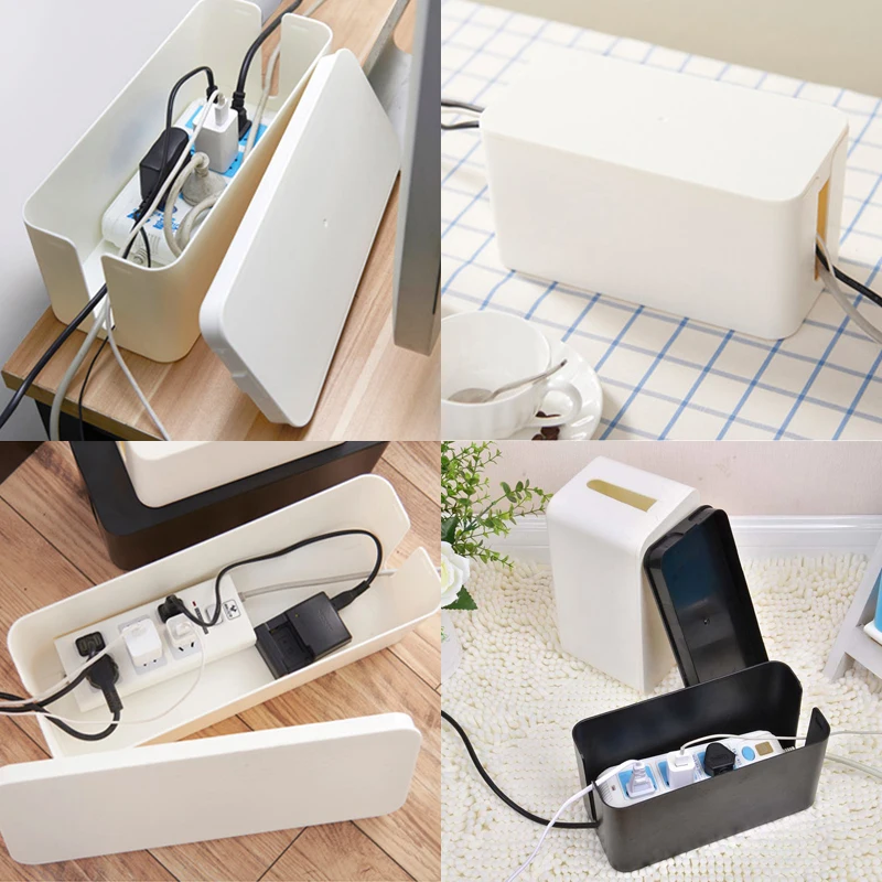 Cable Storage Box Wooden Power Line Storage Case Dustproof Charger Socket Organizer Wire Case Home Cable Winder Organizer