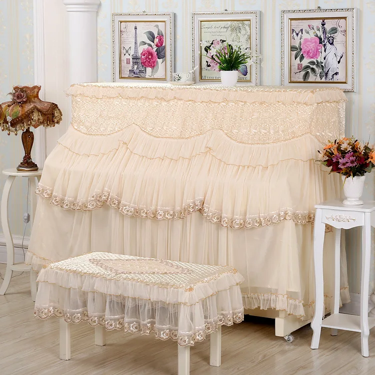 

Durable Soft Cotton Lace Decorated Piano Cover Double Faced Yarn Dyed Fabric Design Household Cover Dust-Proof Protective ZH401