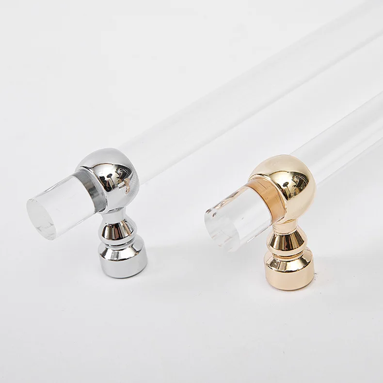 Transparent Acrylic+brass Drawer Knobs Gold and silver T bar Handle Bathroom Pulls Kitchen Cabinet Door Handle Pull