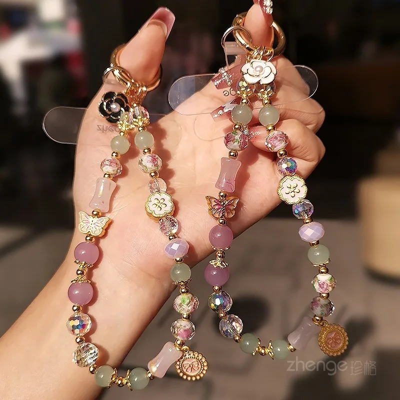 Glazed Bead Crystal Mobile Phone Chain Ins Female Niche National Style Wrist Pendant Premium Sense Beaded Bracelet