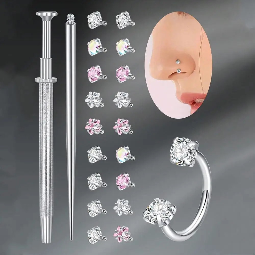 5pcs 16G Stainless Steel Horseshoe Internally Threaded Nose Rings Lip Ring Eyebrow Ring Helix Ear Piercing Jewelry 6-12MM