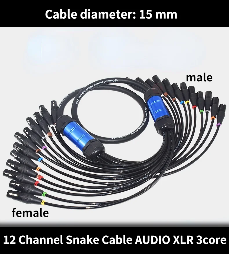 12 Channel Snake Cable AUDIO XLR 3core cannon cable/microphone cable/mixer cable/light signal multi-core audio signal cable diy