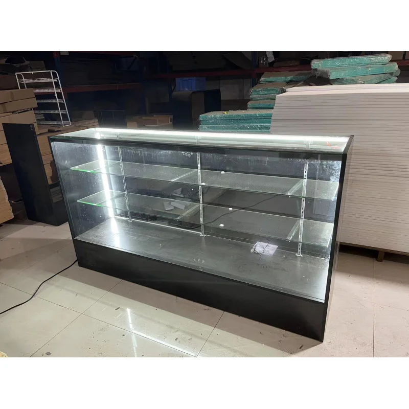 Op Maat Gemaakte Winkel Display Tellers Commerciële Glazen Display Retail Rookwinkel Display Showcase Met Led Verlichting