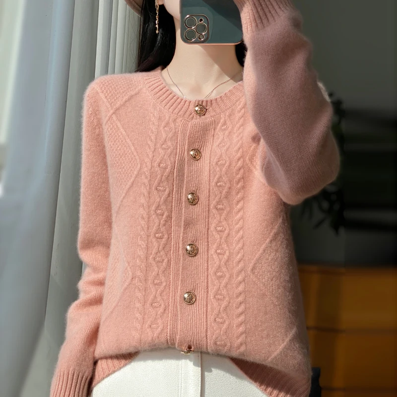 Cardigan décontracté en pure laine, manteau polyvalent, tout optique, automne, hiver, nouveau, 2024