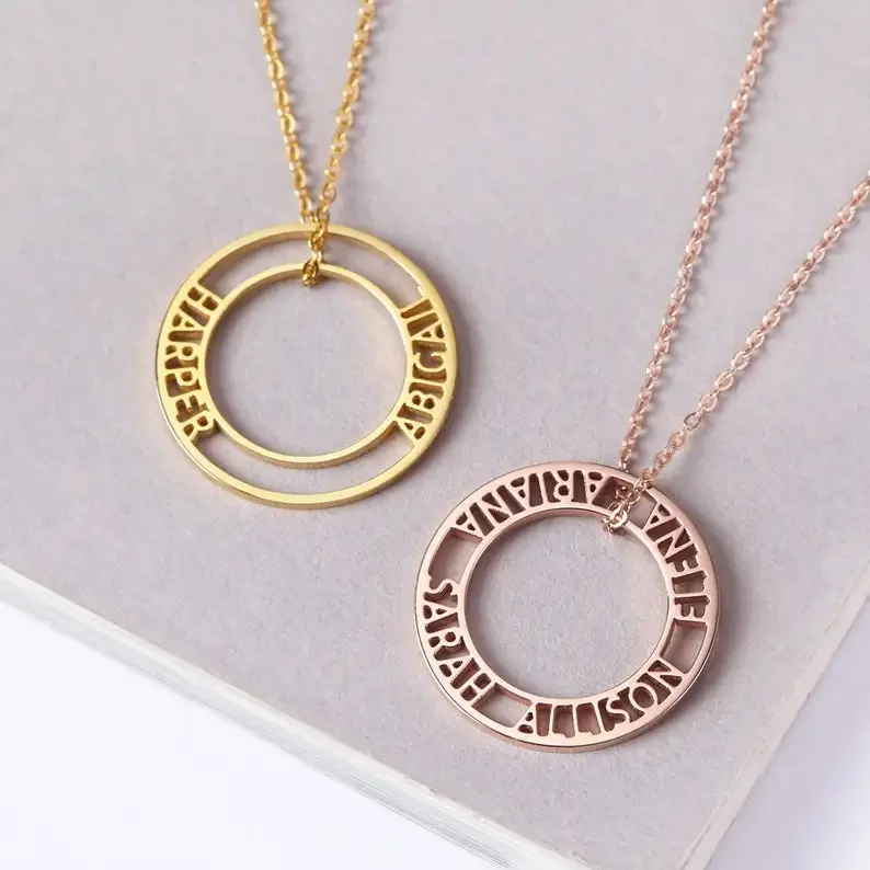 

Custom Necklace for Women Personalised Stainless Steel Jewelry with Names Hollow Out Round Pendant Gold Choker Mom Gift