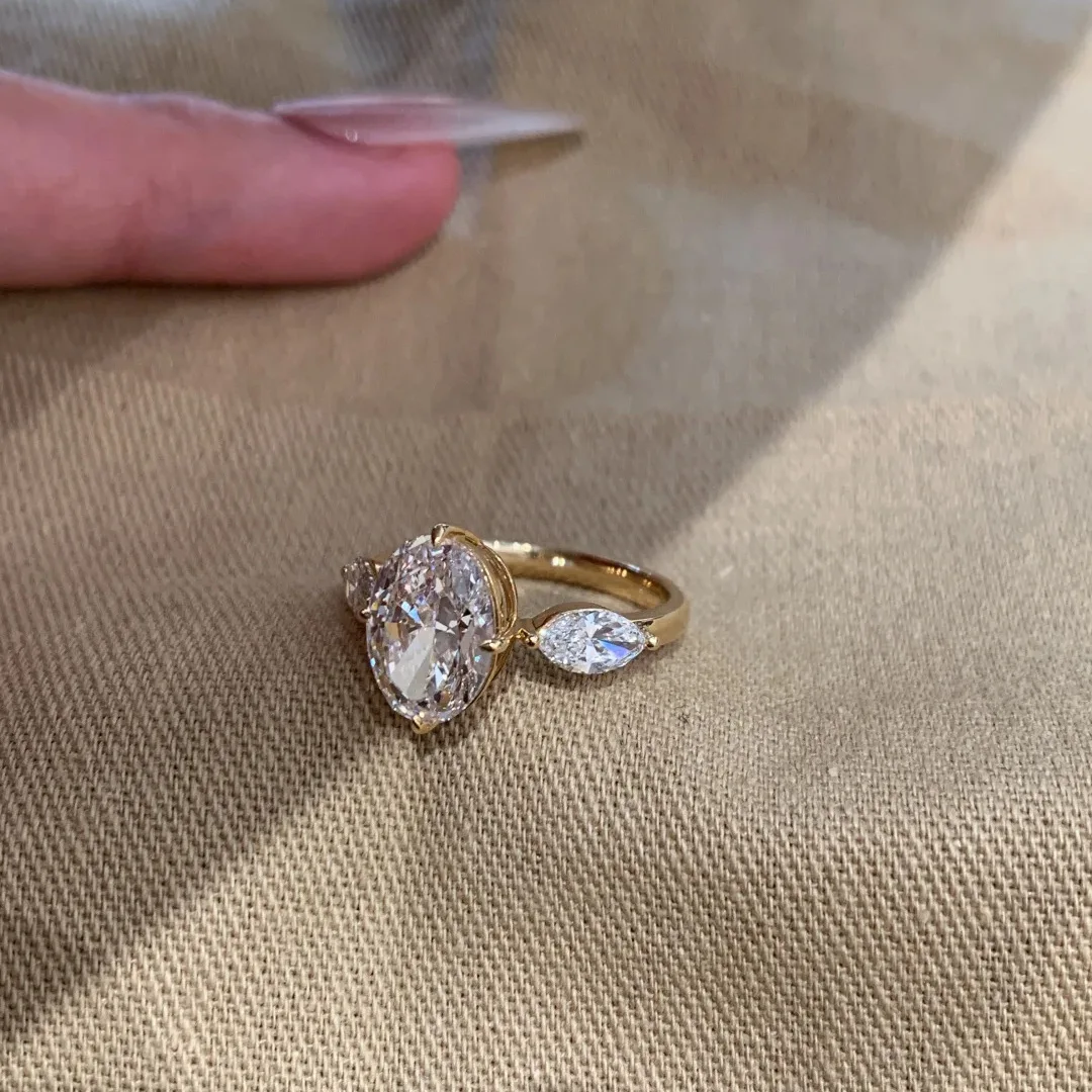 S925 Sterling Silver Pigeon Egg Ring High End Light Luxury Stacked Ring Gold High Carbon Diamond Ring for Women
