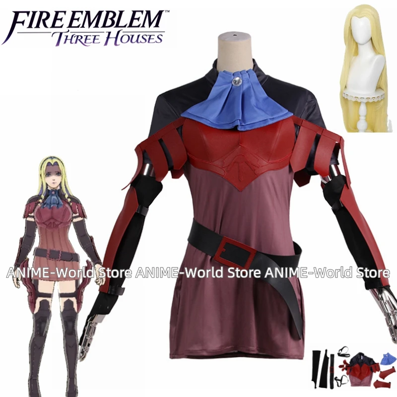 

Fire Emblem Three Houses Constance Cosplay Costume Red Short Dress with Accessory for Women Halloween Role Play Party Outfits