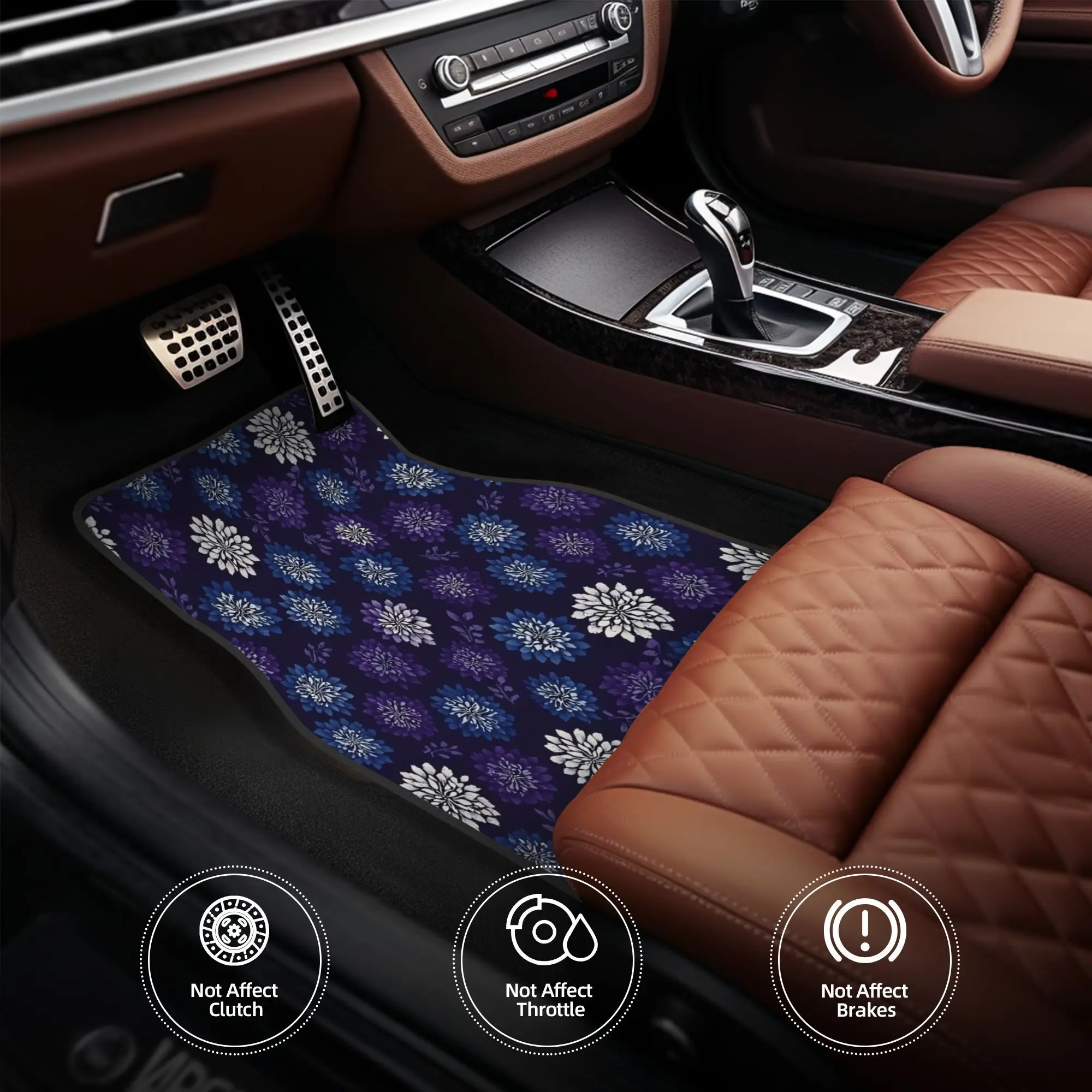 4pcs Floral Pattern In Blue, White And Purple Car Floor Mats, Durable, Fit For Cars, Ideal Gift, Vehicle Interior Mats, Playful