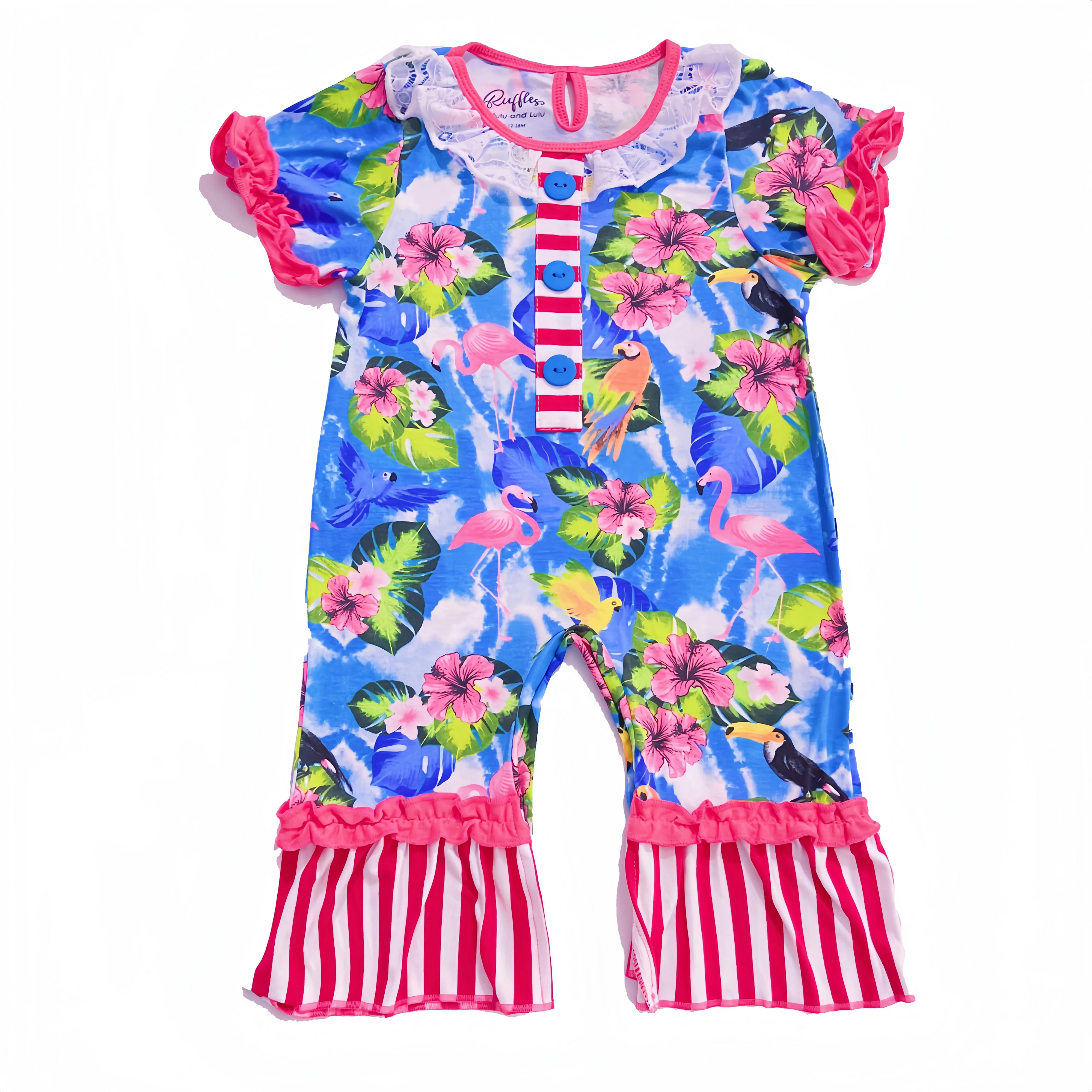 Baby jumpsuit crawling suit Baby girl Flamingo print short sleeved  jumpsuit -Flamingo - butterfly - letters