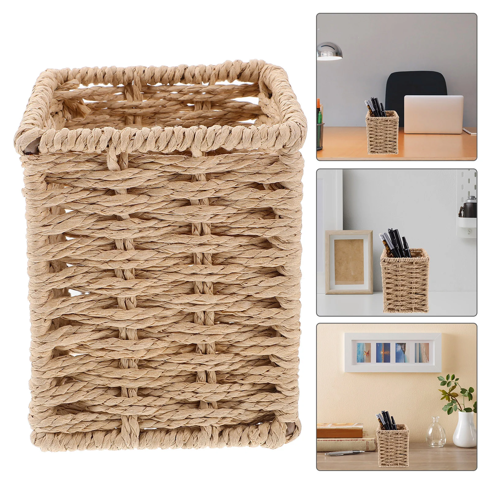 Imagem -04 - Handmade Rattan Lápis Titular Wicker Pen Cup Pincéis de Maquiagem Woven Vine Desk Organizer Pen Container Box Cozinha