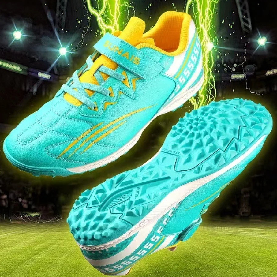 

SUNAIS 2026 New Big Kids Soccer Shoes Laceles TF Turf Football Boots Breathable Non-slip Wear Resistant Training Football 835236