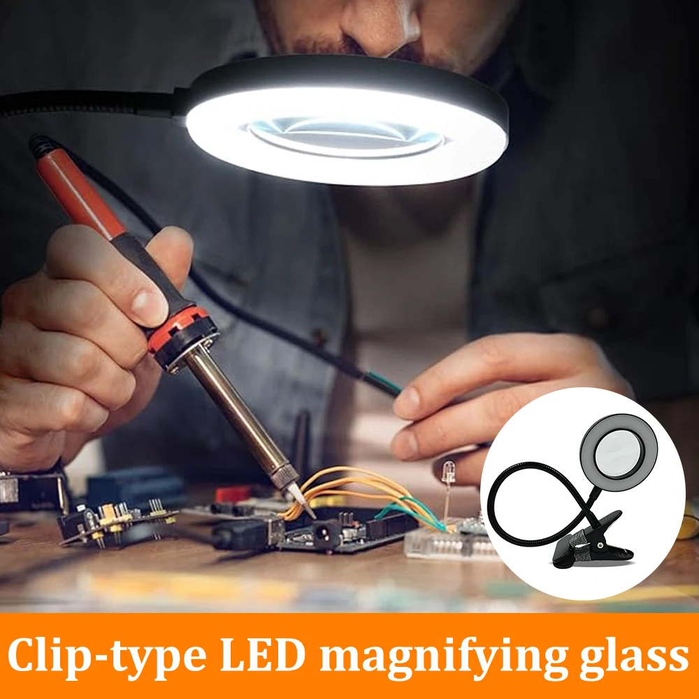 Clip-Type Led Magnifying Glass Nail Beauty Light USB Cold Light Led Non-slip Equipment Clamp Glass Desk Lamp 5x Magnifier