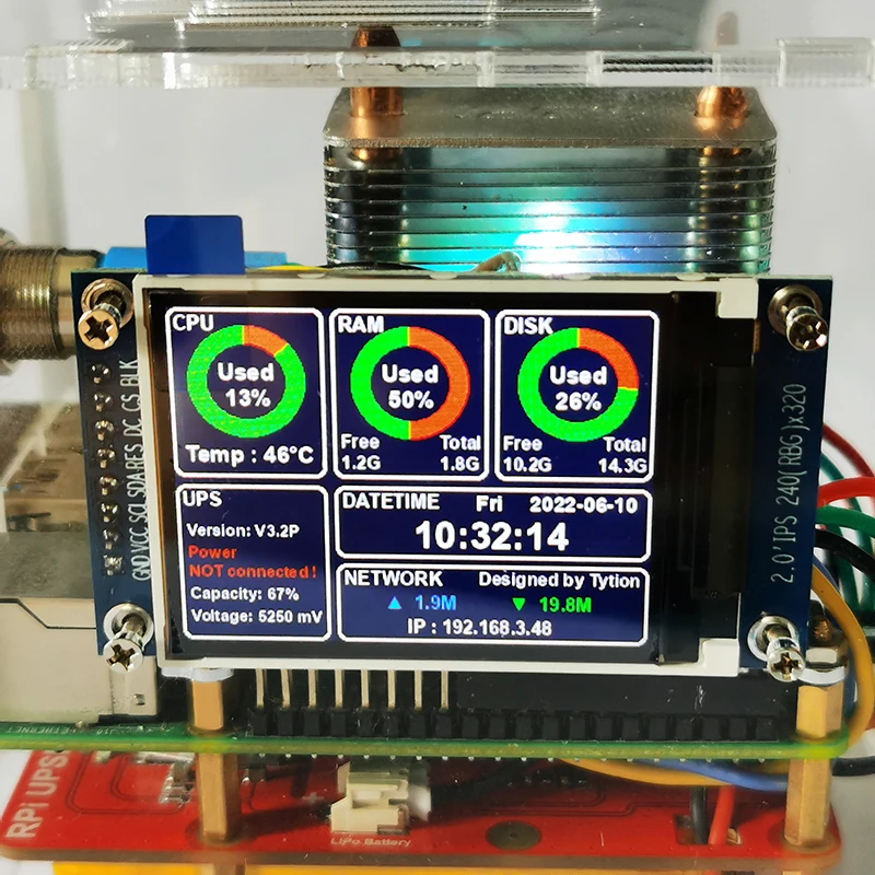 Imagem -02 - Fonte de Alimentação Ininterrupta Kit Shell Acrílico Ventilador de Torre de Gelo Monitoramento do Sistema de Tela Ips Raspberry pi 4b Ups