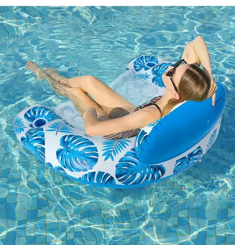MuqiNush 大人用プールフロート キャノピー付きインフレータブルチェア ラウンジ 調節可能な日よけカバー付きチェア ドリンクホルダー付き人間工学に基づいたヘッドレスト